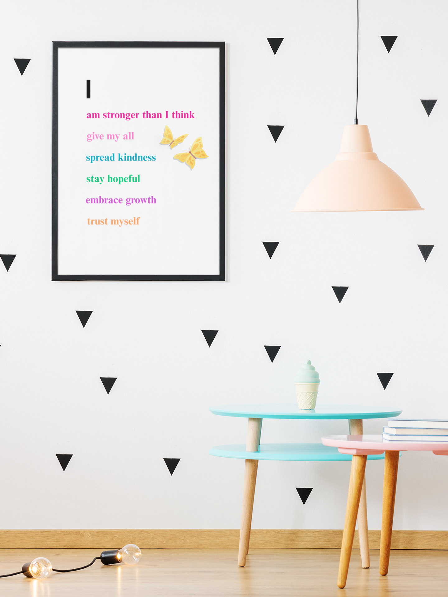 I Am Affirmation Wall Art – 8x10 Framed Canvas with Positive Quotes & Butterfly Design for Mental Wellness